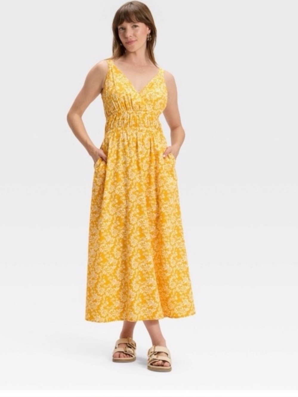 Universal Thread Yellow Floral Maxi Dress Size Large Cottagecore Boho Summer